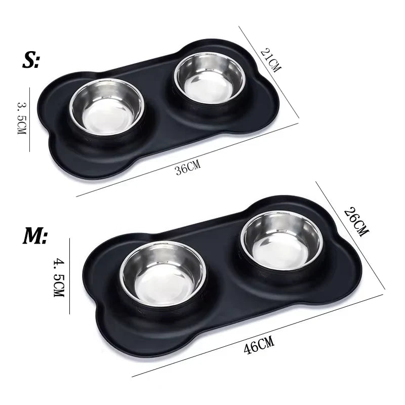 Slow Feeder Dog Bowls Stainless Steel Food and Water Bowl Set 2 in 1 No Spill Waterproof Silicone Pet Food Mat Puppy Feeding Station for Large Medium Small Breed Non Slip Metal Dish Tray