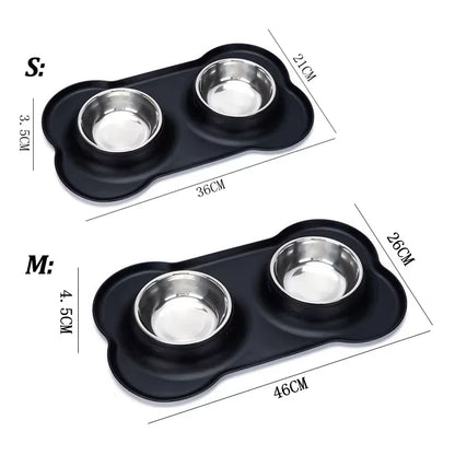 Slow Feeder Dog Bowls Stainless Steel Food and Water Bowl Set 2 in 1 No Spill Waterproof Silicone Pet Food Mat Puppy Feeding Station for Large Medium Small Breed Non Slip Metal Dish Tray